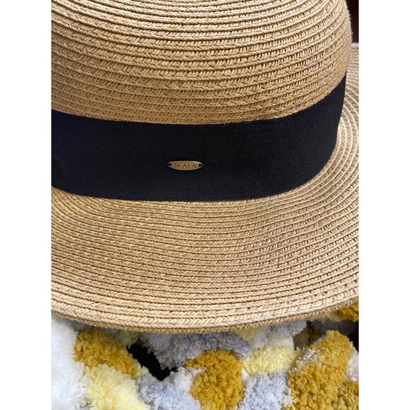 Scala Vintage Style Sun Hat With Black Ribbon Bow Handmade Paper Straw Women One - Picture 16 of 16